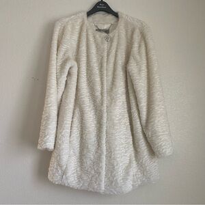 Dennis Basso Platinum Collection faux fur topper coat, ivory, m